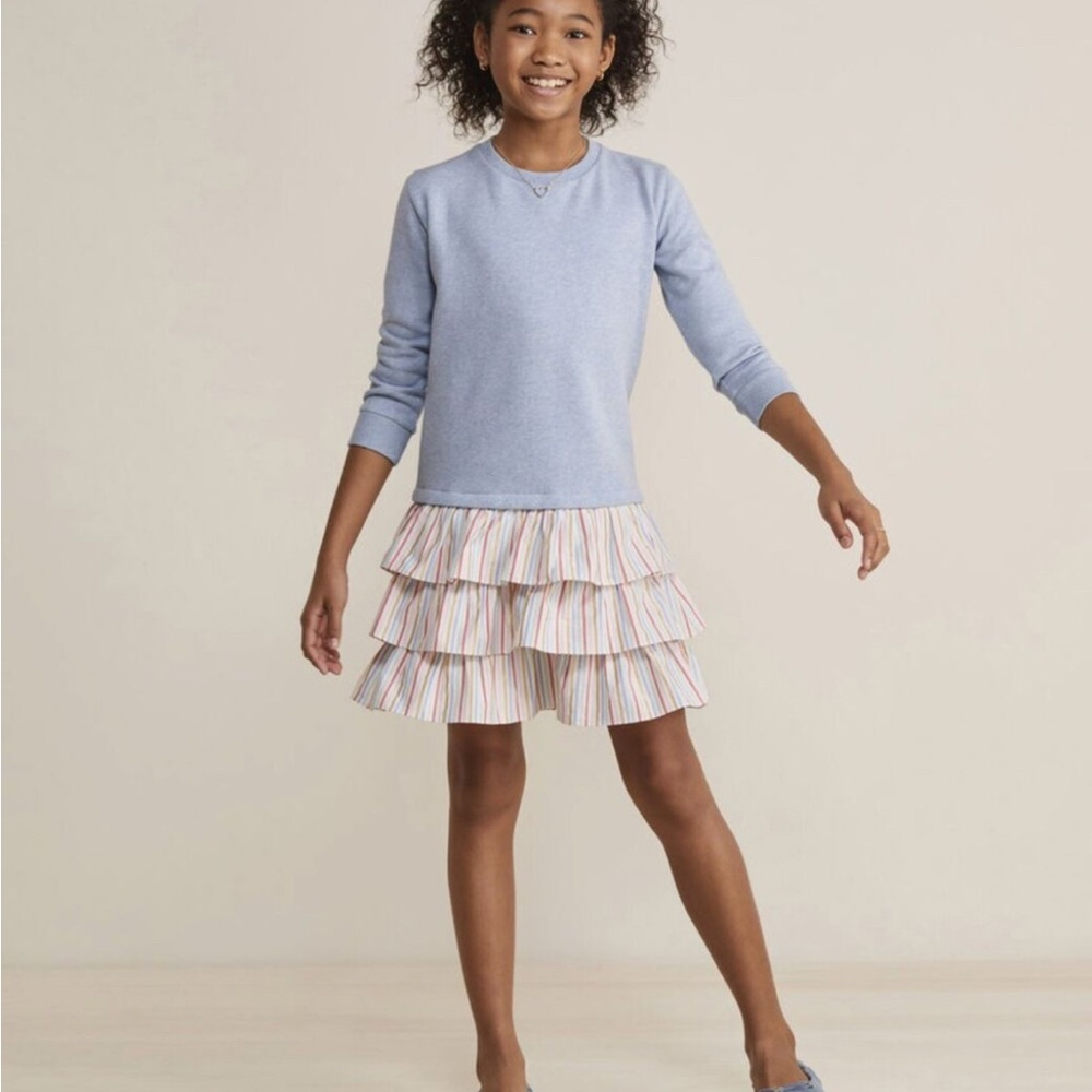 Vineyard Vines‎ Blue Sweater with Striped Ruffle Skirt